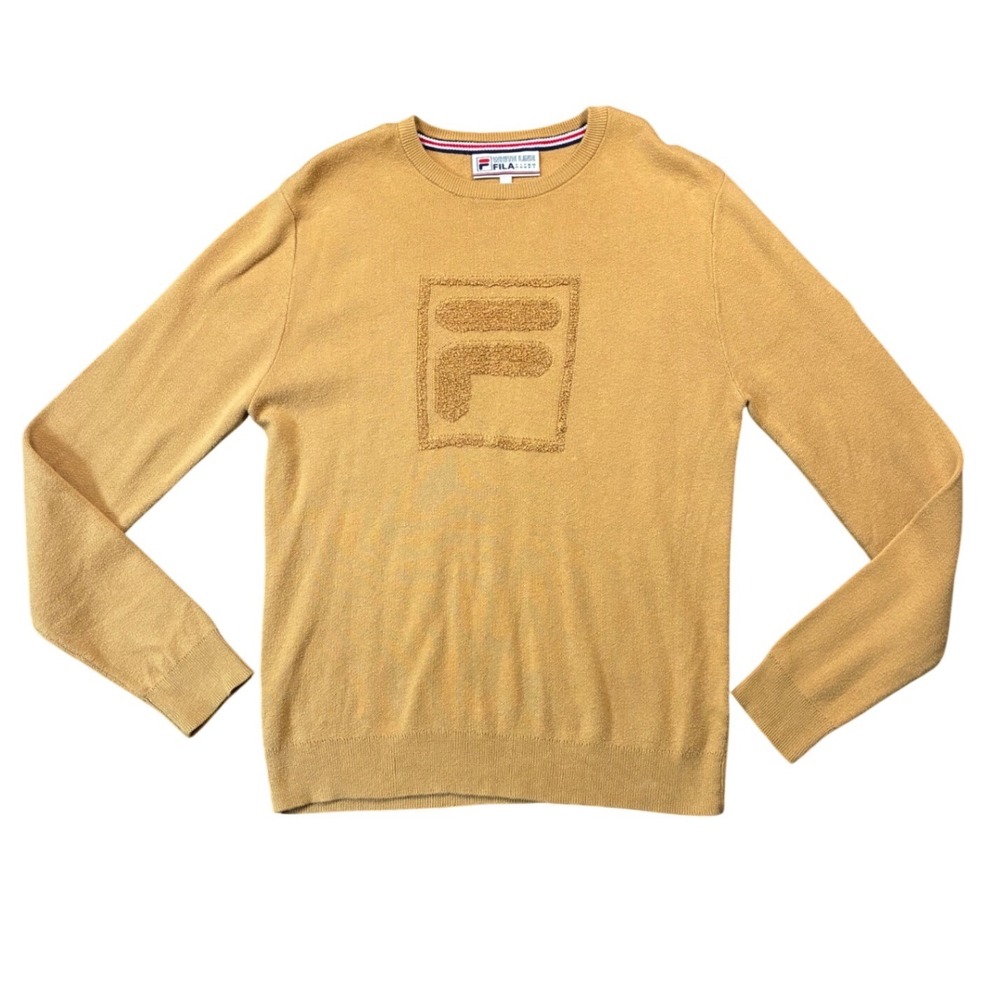 Fila White Line Mustard Yellow Gold Logo Knit Sweater Small